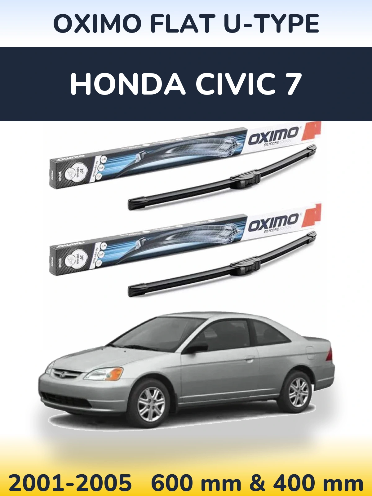 Комплект передних дворников Oximo Flat U-type 600 & 400 мм для Honda Civic 7 2001-2005