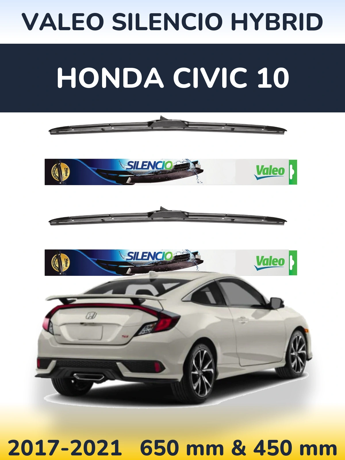 Комплект передних дворников Valeo Silencio Hybrid 650 & 450 мм для Honda Civic 10 2017-2021