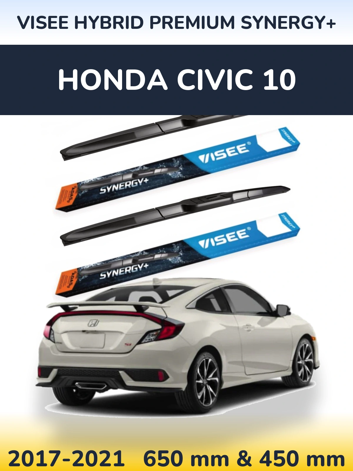 Комплект передніх щіток VISEE HYBRID PREMIUM SYNERGY+ 650 & 450 мм для Honda Civic 10 2017-2021