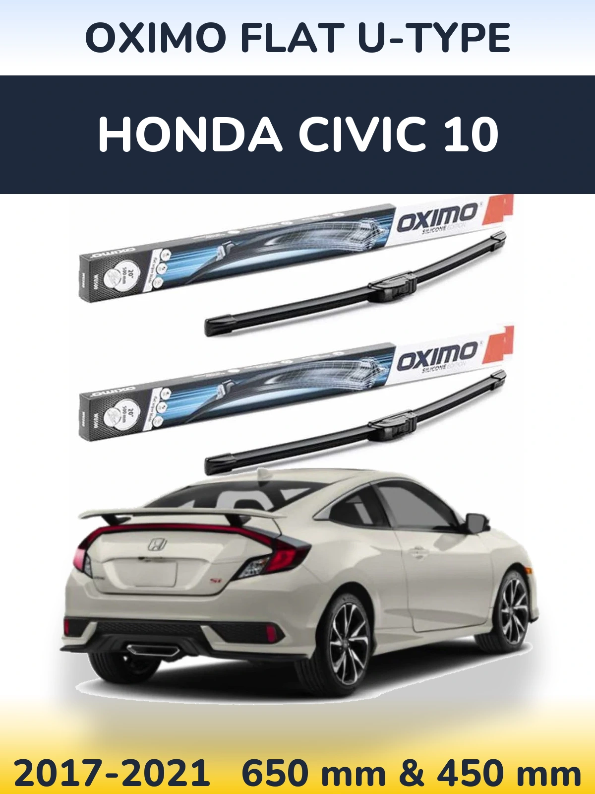Комплект передних дворников Oximo Flat U-type 650 & 450 мм для Honda Civic 10 2017-2021
