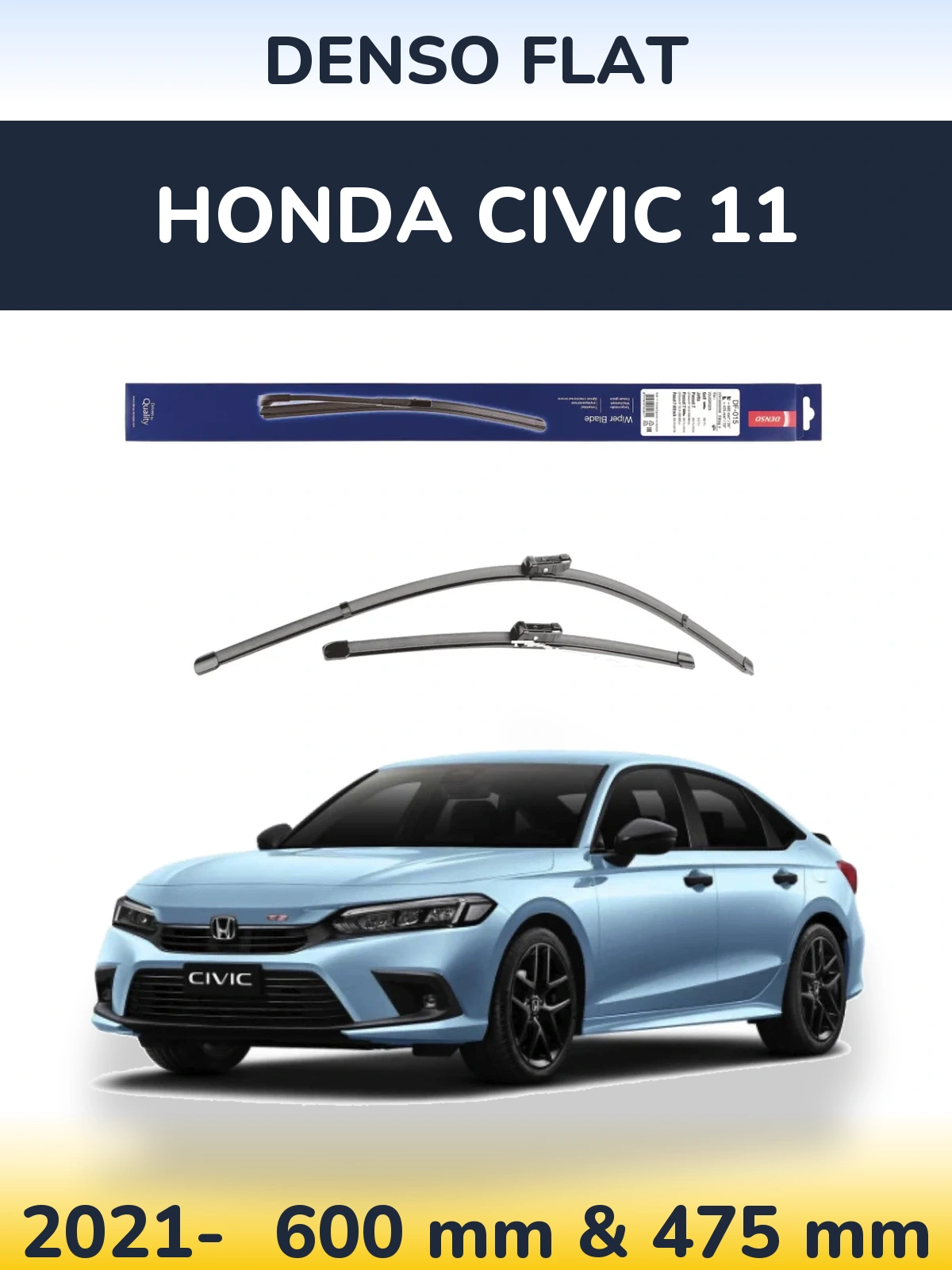 Комплект передніх щіток Denso Flat 600 & 475 мм для Honda Civic 11 2021-2026