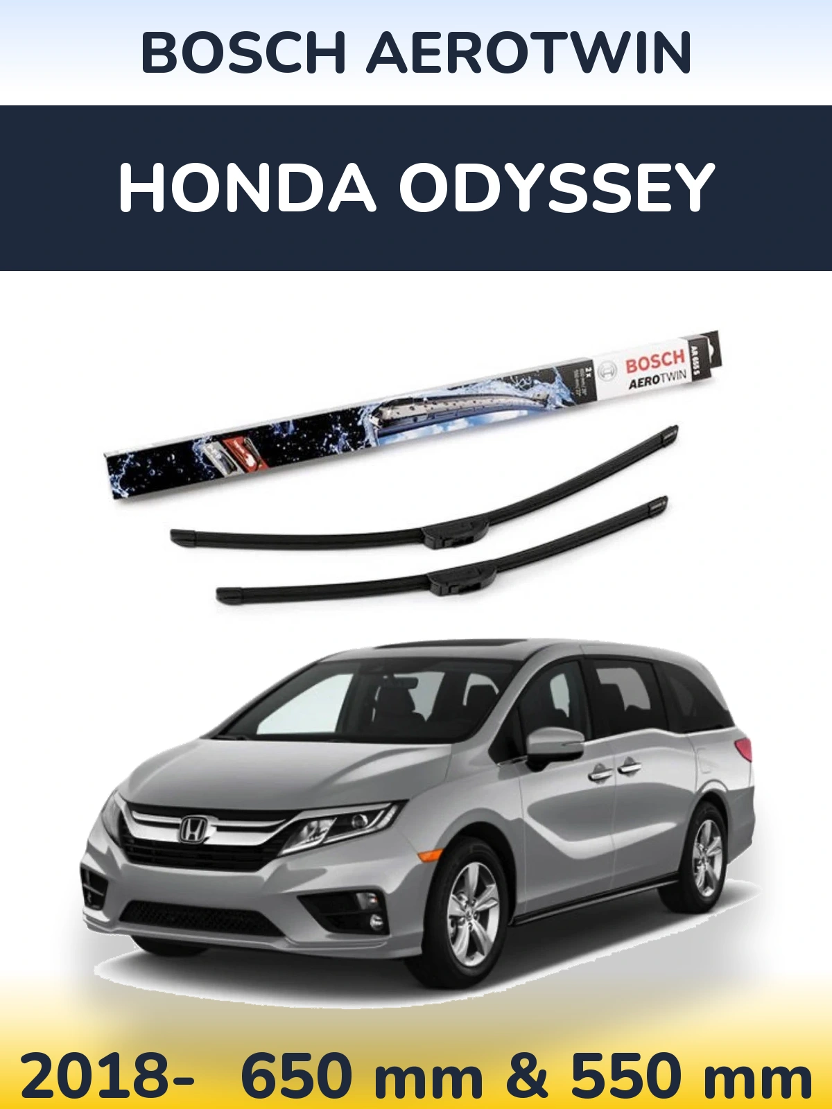 Front wiper blade set BOSCH AeroTwin 650 & 550 mm for Honda Odyssey 2018-2026