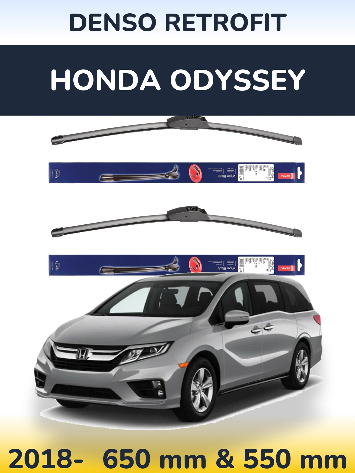 Front wiper blade set Denso Retrofit 650 & 550 mm for Honda Odyssey 2018-2026