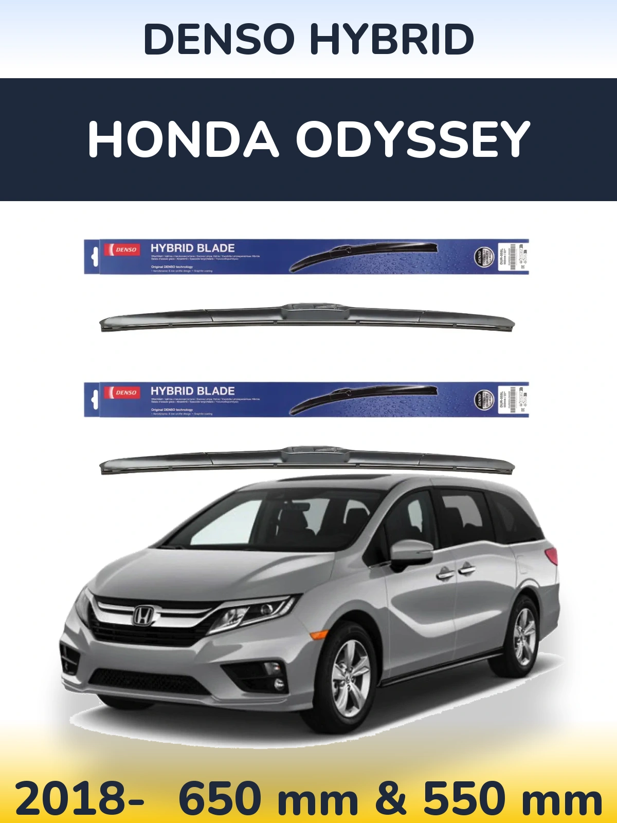 Front wiper blade set Denso Hybrid 650 & 550 mm for Honda Odyssey 2018-2026