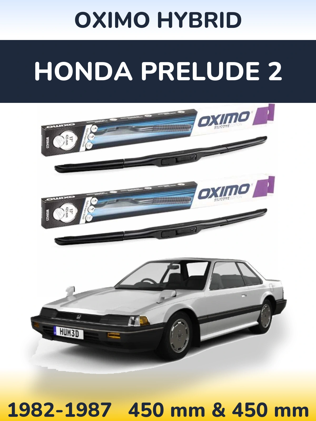 Front wiper blade set Oximo Hybrid 450 & 450 mm for Honda Prelude 2 1982-1987