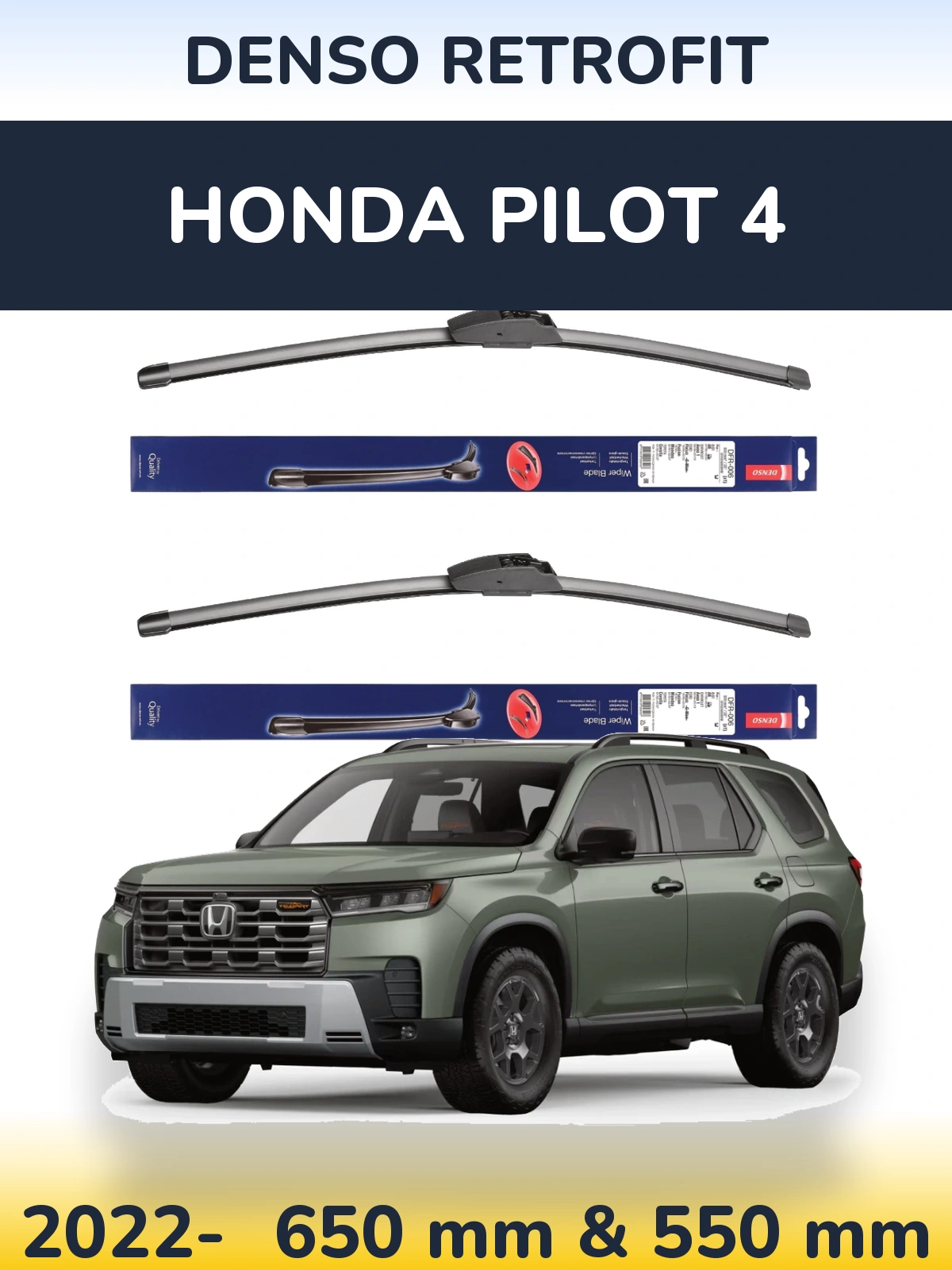 Front wiper blade set Denso Retrofit 650 & 550 mm for Honda Pilot 4 2022-2026