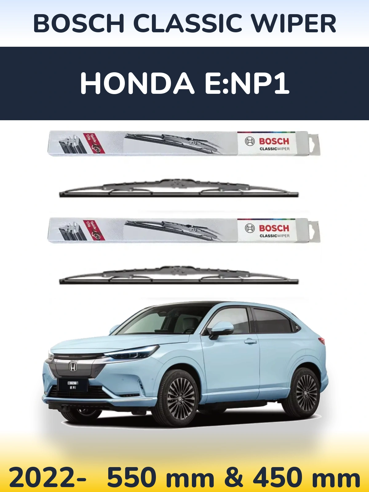 Комплект передних дворников BOSCH Classic Wiper 550 & 450 мм для Honda e:NP1 2022-2026