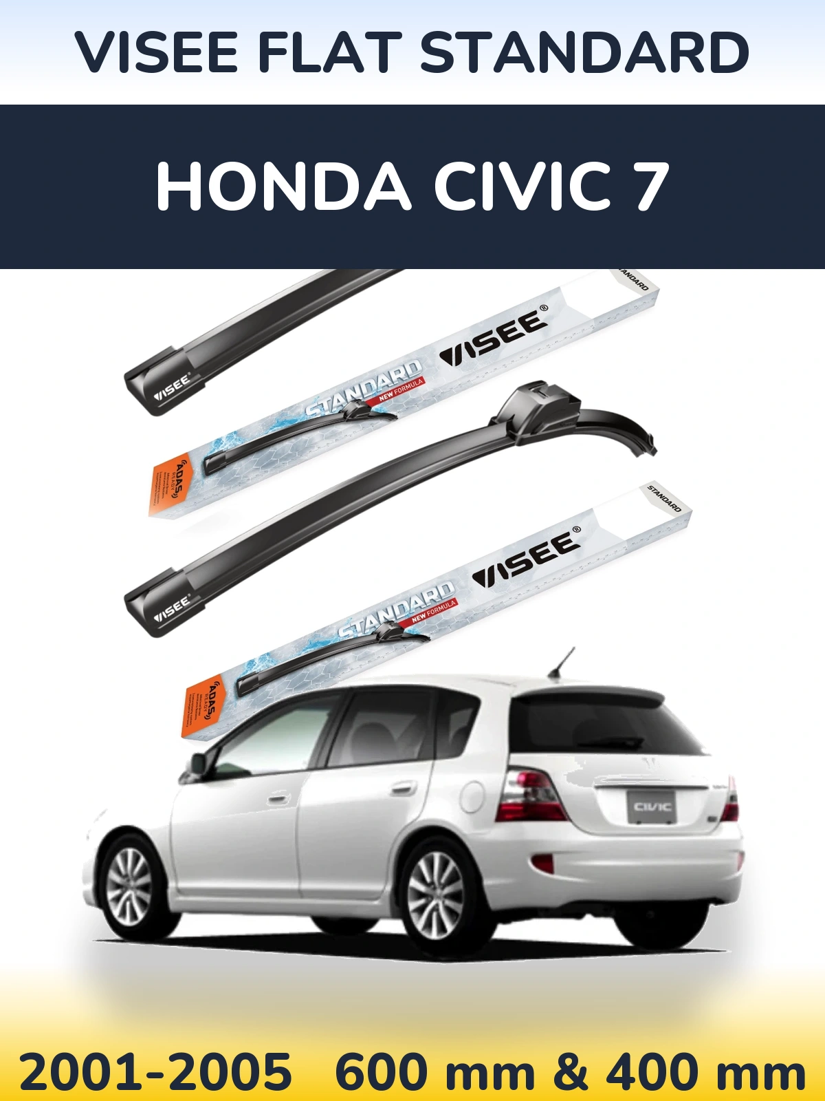 Комплект передних дворников VISEE FLAT STANDARD 600 & 400 мм для Honda Civic 7 2001-2005