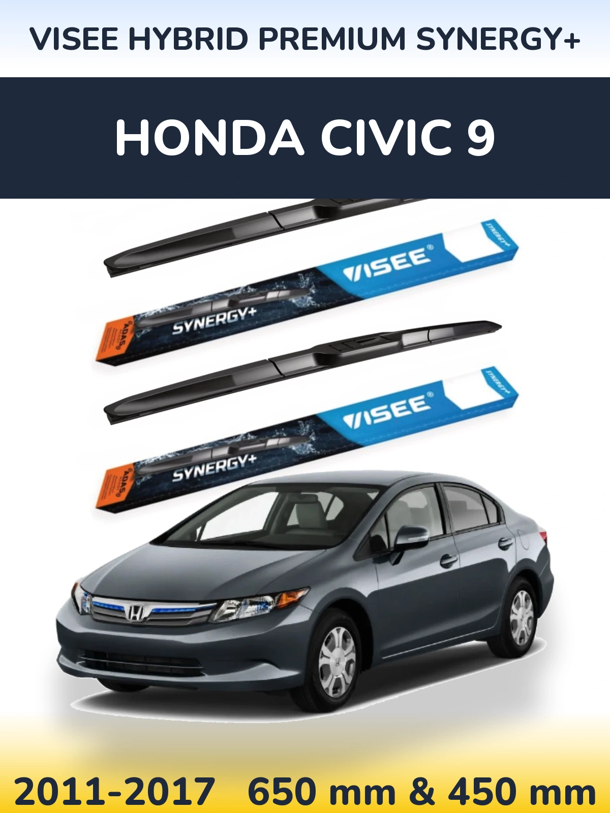 Комплект передних дворников VISEE HYBRID PREMIUM SYNERGY+ 650 & 450 мм для Honda Civic 9 2011-2017
