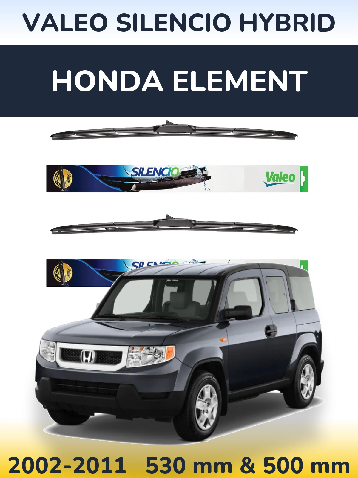 Комплект передних дворников Valeo Silencio Hybrid 530 & 500 мм для Honda Element 2002-2011