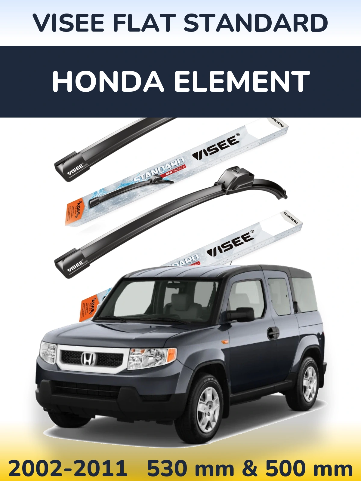 Комплект передних дворников VISEE FLAT STANDARD 530 & 500 мм для Honda Element 2002-2011