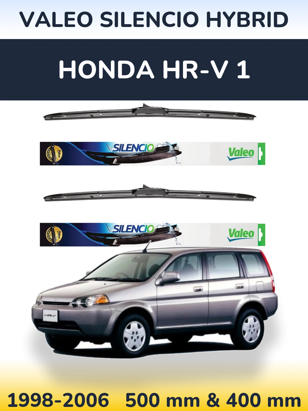 Front wiper blade set Valeo Silencio Hybrid 500 & 400 mm for Honda HR-V 1 1998-2006