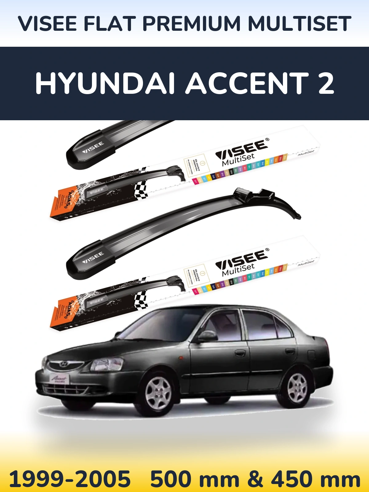 Torkarblad VISEE FLAT PREMIUM MultiSet för Hyundai Accent 2