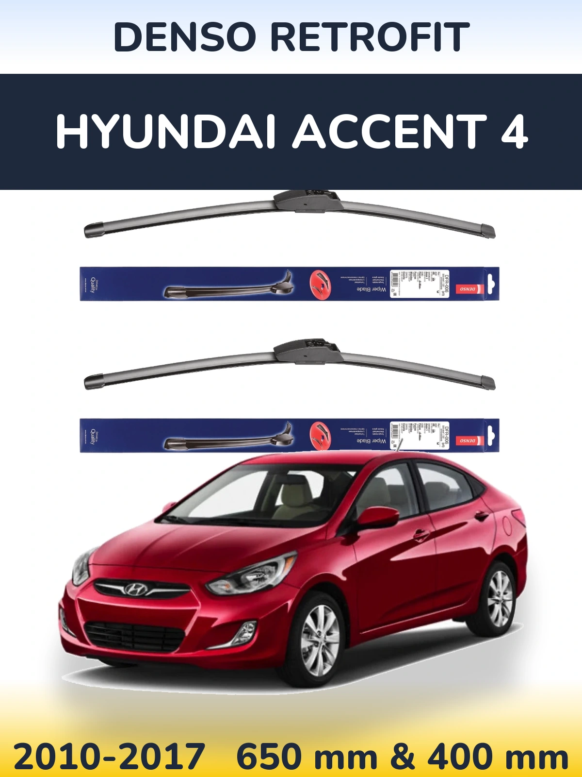 Front wiper blade set Denso Retrofit 650 & 400 mm for Hyundai Accent 4 2010-2017