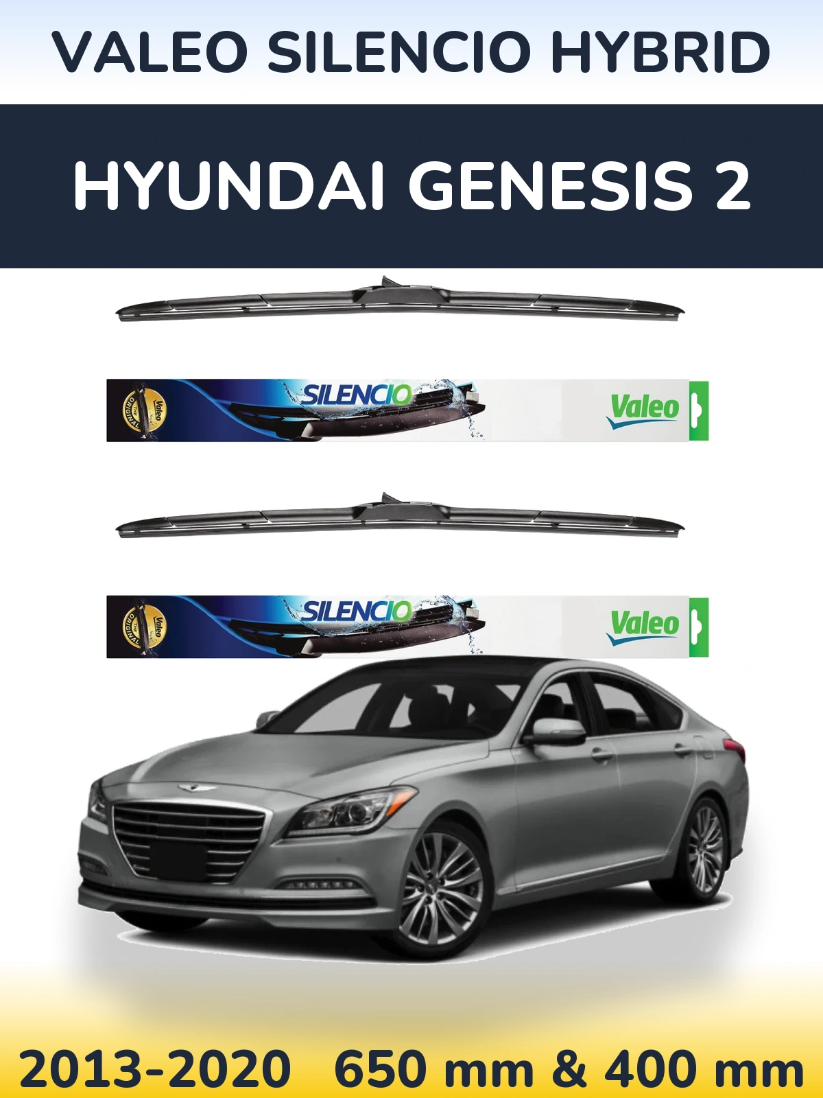 Комплект передних дворников Valeo Silencio Hybrid 650 & 400 мм для Hyundai Genesis 2 2013-2020