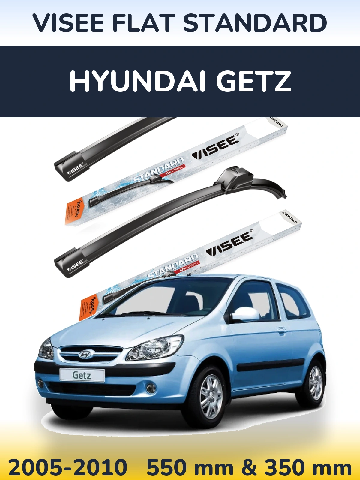 Комплект передніх щіток VISEE FLAT STANDARD 550 & 350 мм для Hyundai Getz 2005-2010
