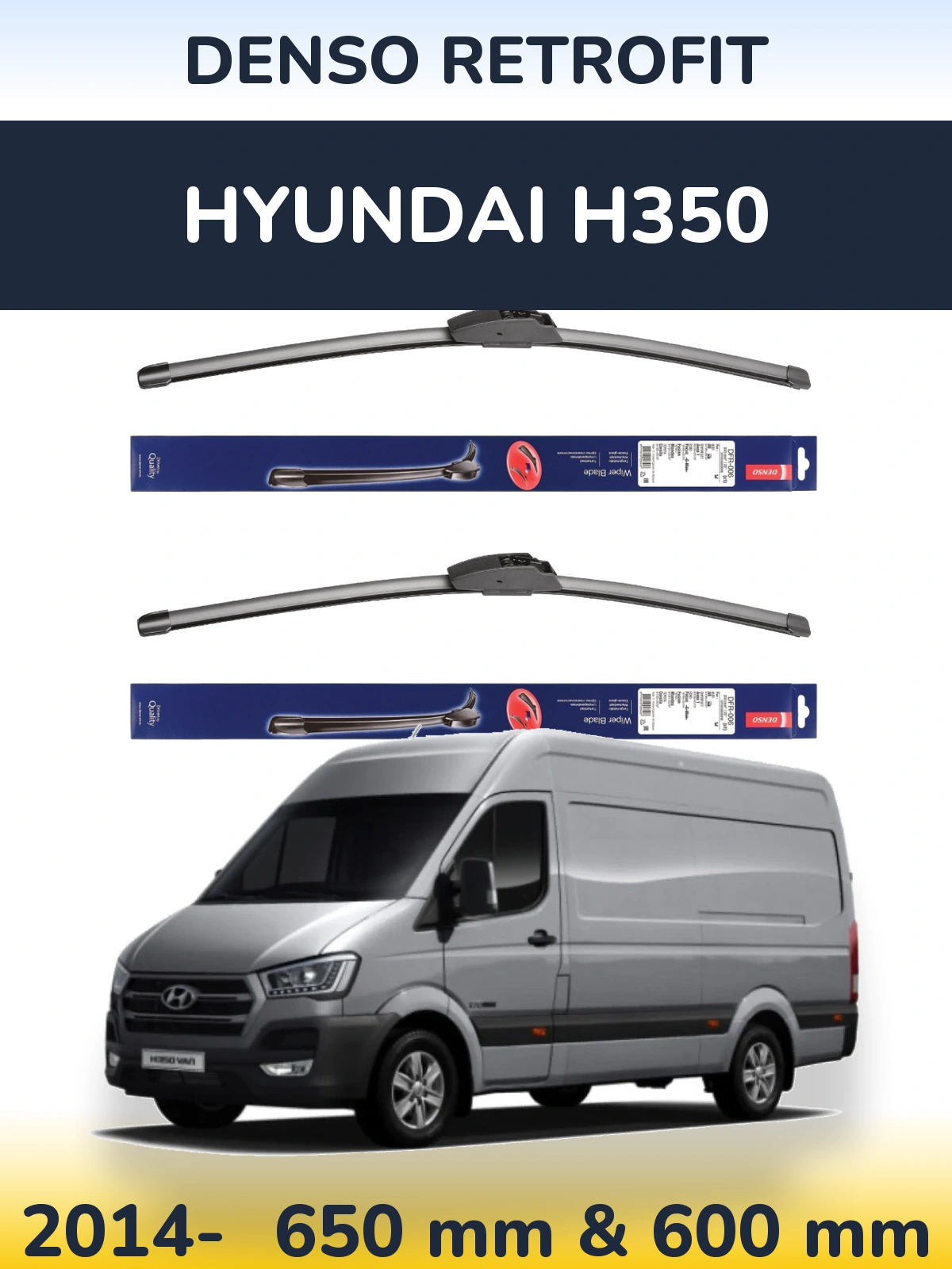 Комплект передних дворников Denso Retrofit 650 & 600 мм для Hyundai H350 2014-2026