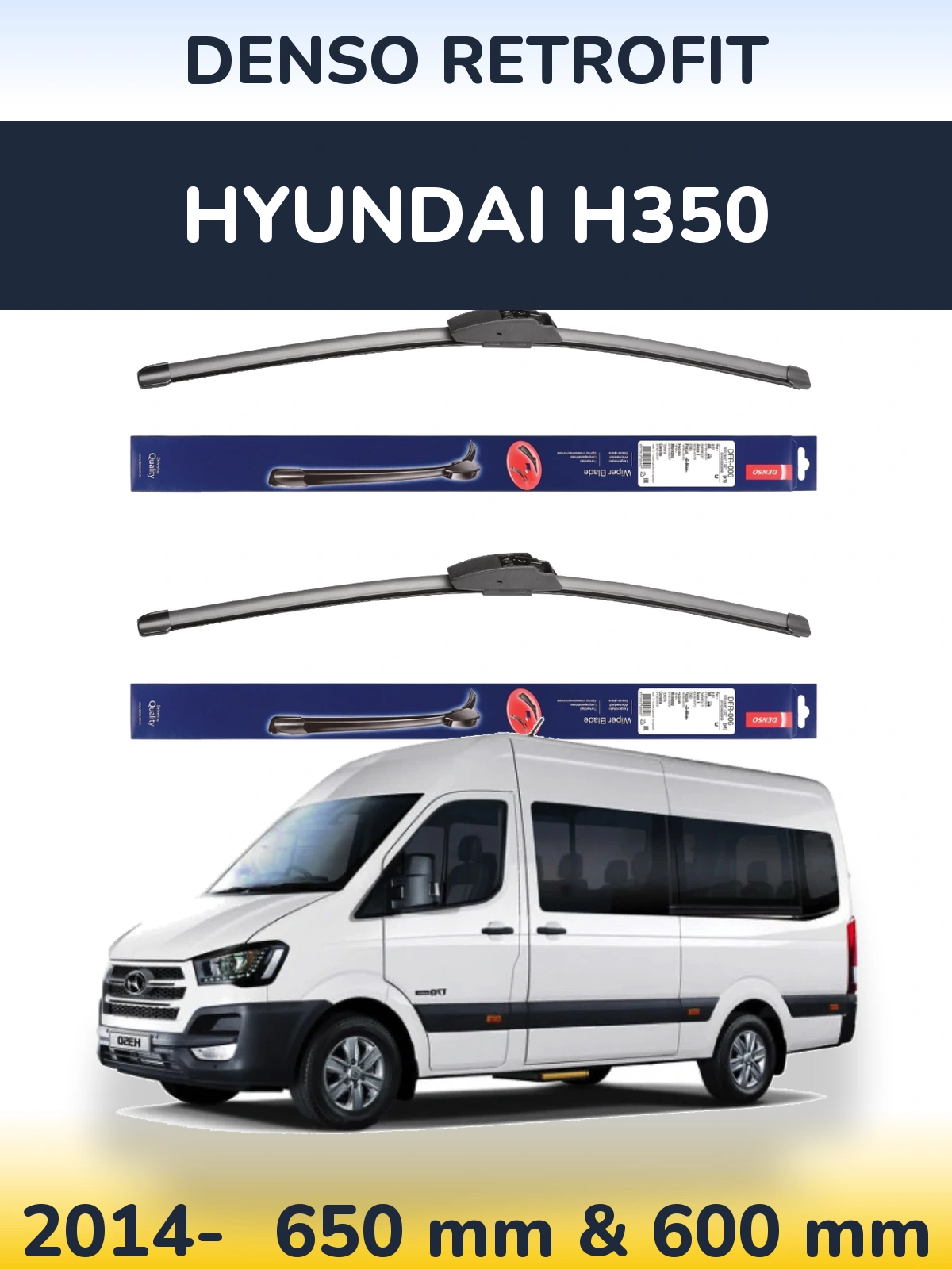 Комплект передних дворников Denso Retrofit 650 & 600 мм для Hyundai H350 2014-2026