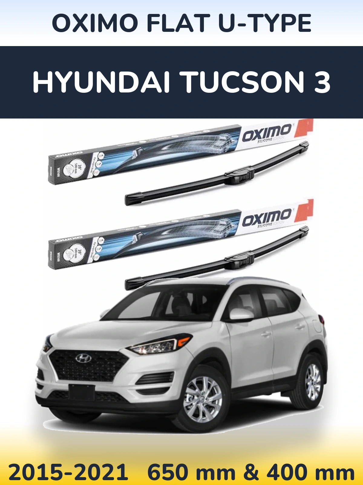 Комплект передних дворников Oximo Flat U-type 650 & 400 мм для Hyundai Tucson 3 2015-2021