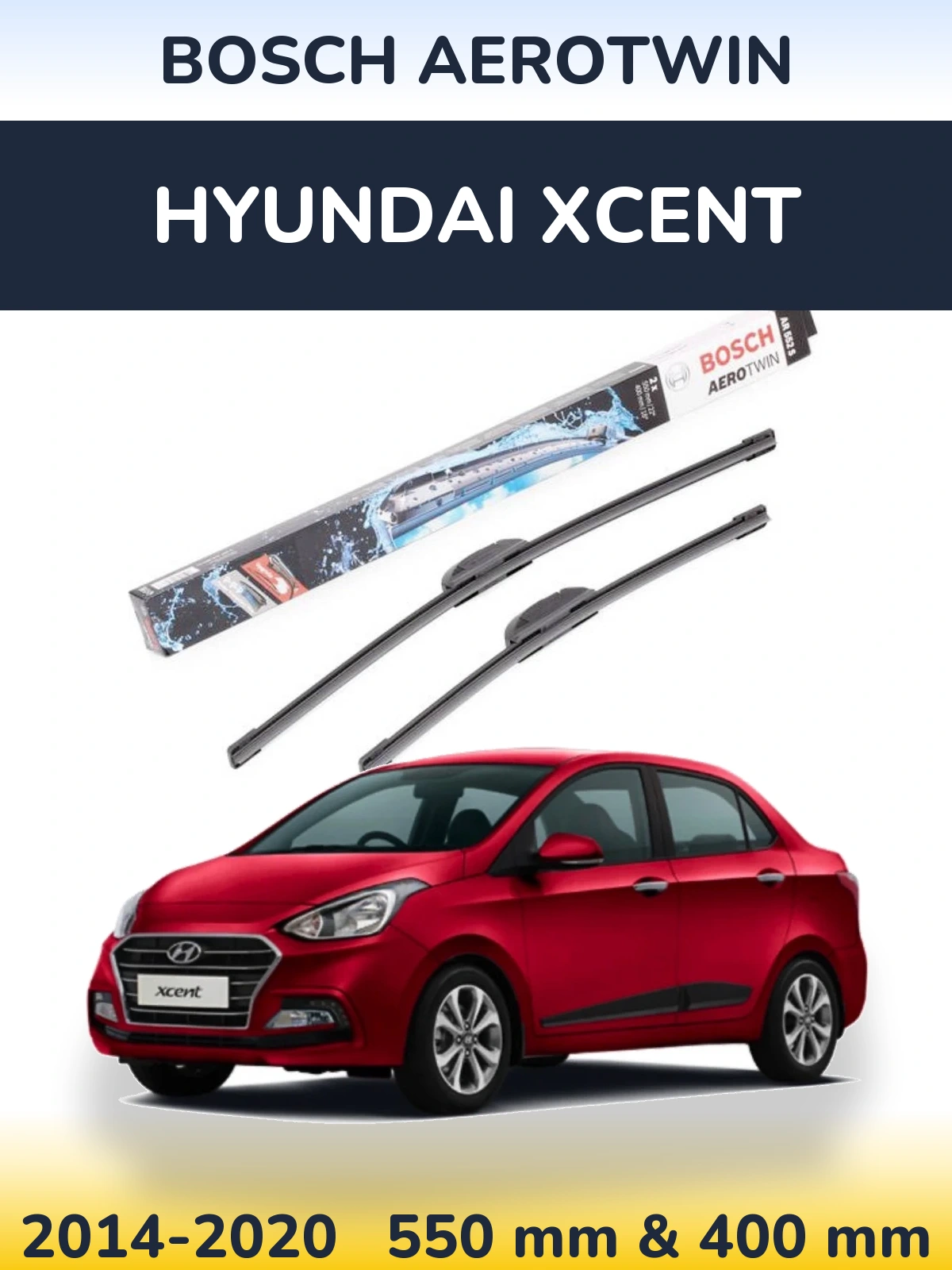 Front wiper blade set BOSCH AeroTwin 550 & 400 mm for Hyundai Xcent 2014-2020