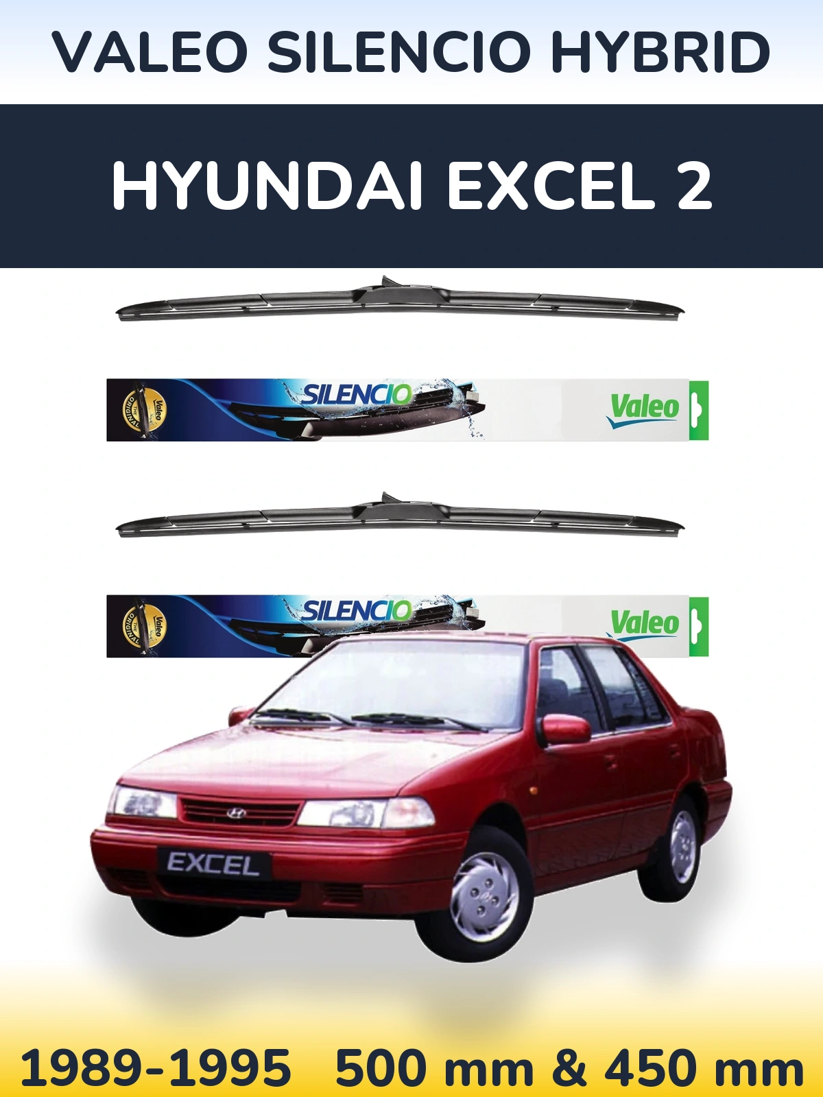 Комплект передніх щіток Valeo Silencio Hybrid 500 & 450 мм для Hyundai Excel 2 1989-1995