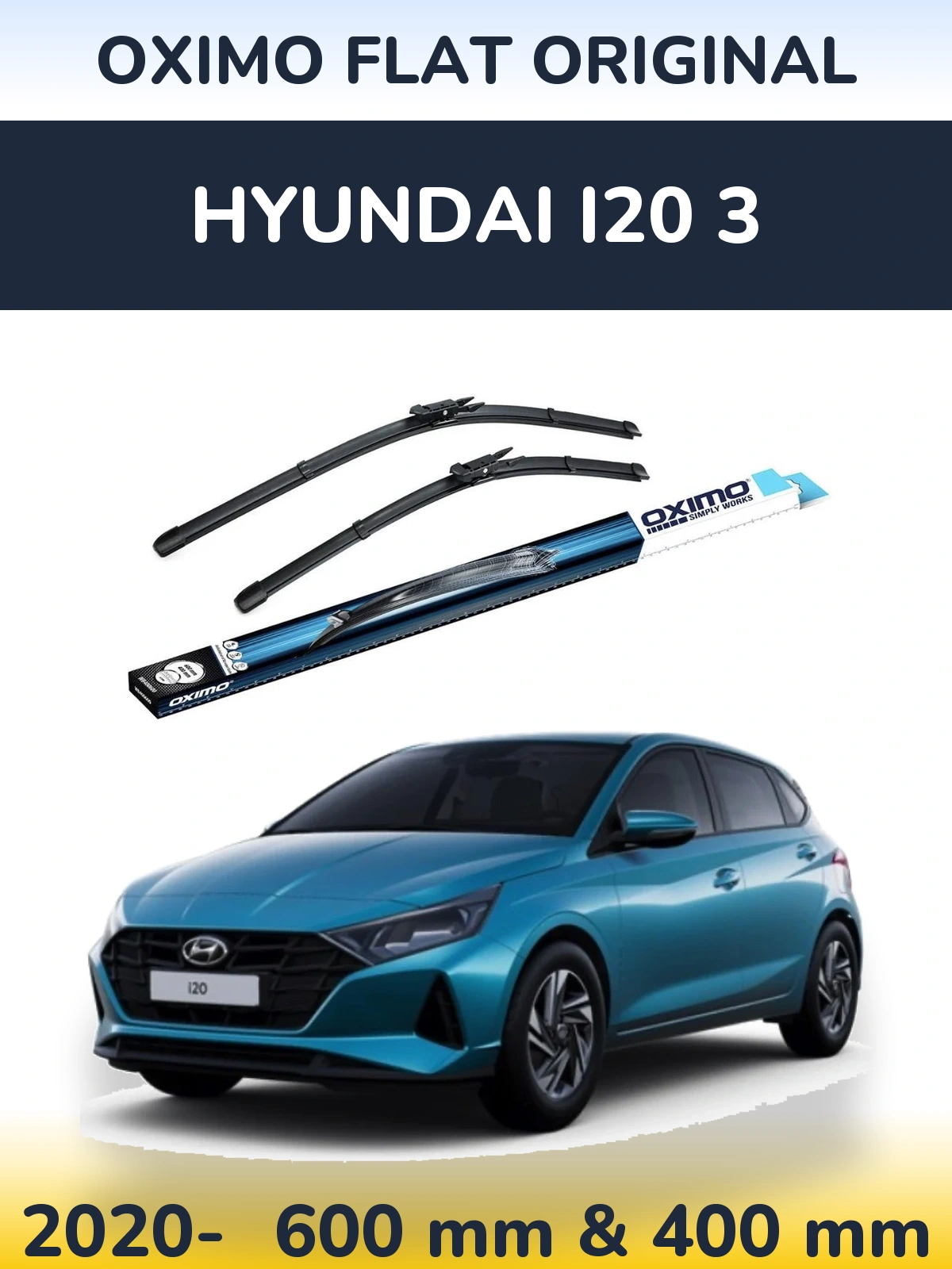 Комплект передних дворников Oximo Flat Original 600 & 400 мм для Hyundai i20 3 2020-2026
