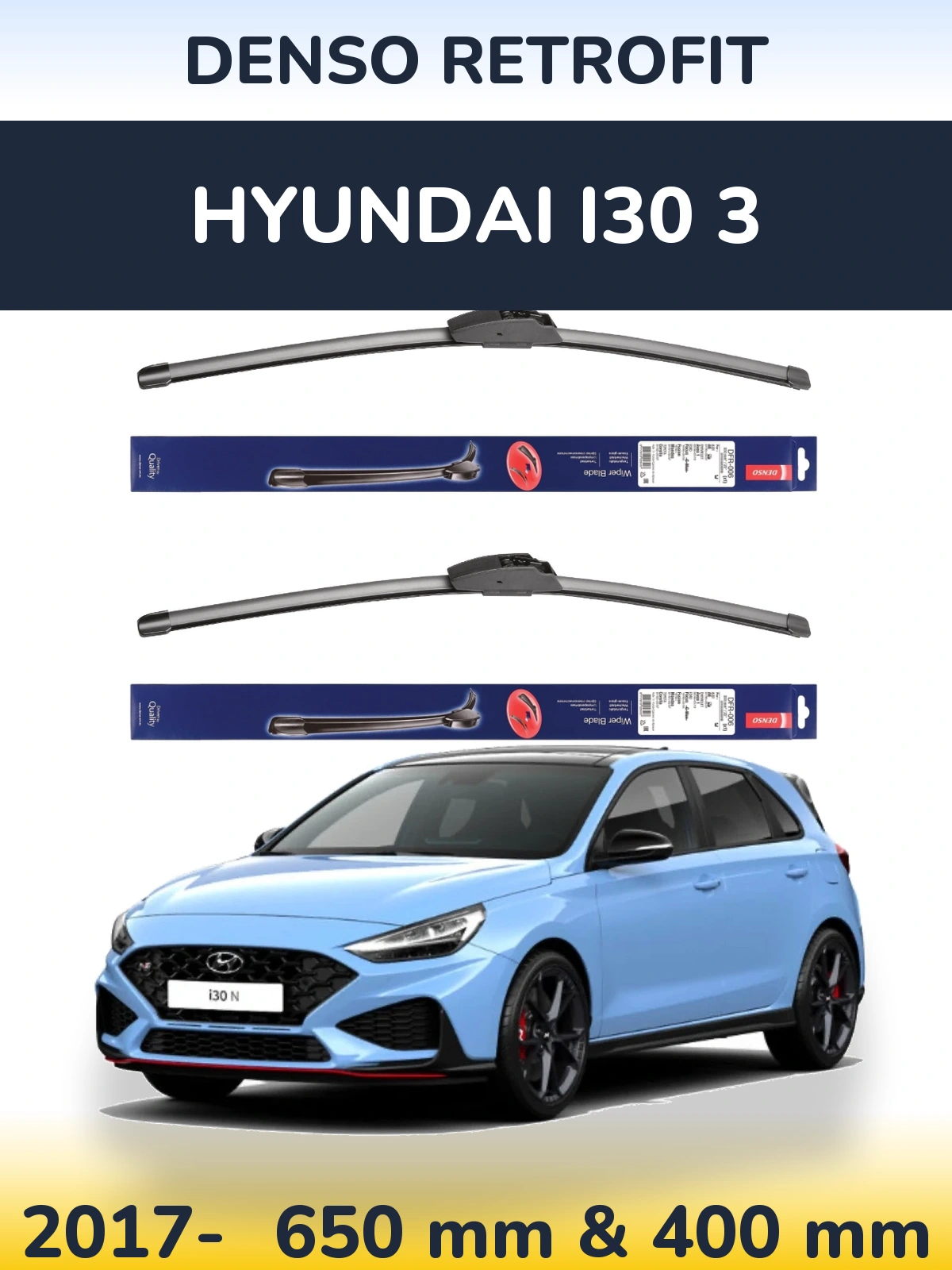 Комплект передніх щіток Denso Retrofit 650 & 400 мм для Hyundai i30 3 2017-2026