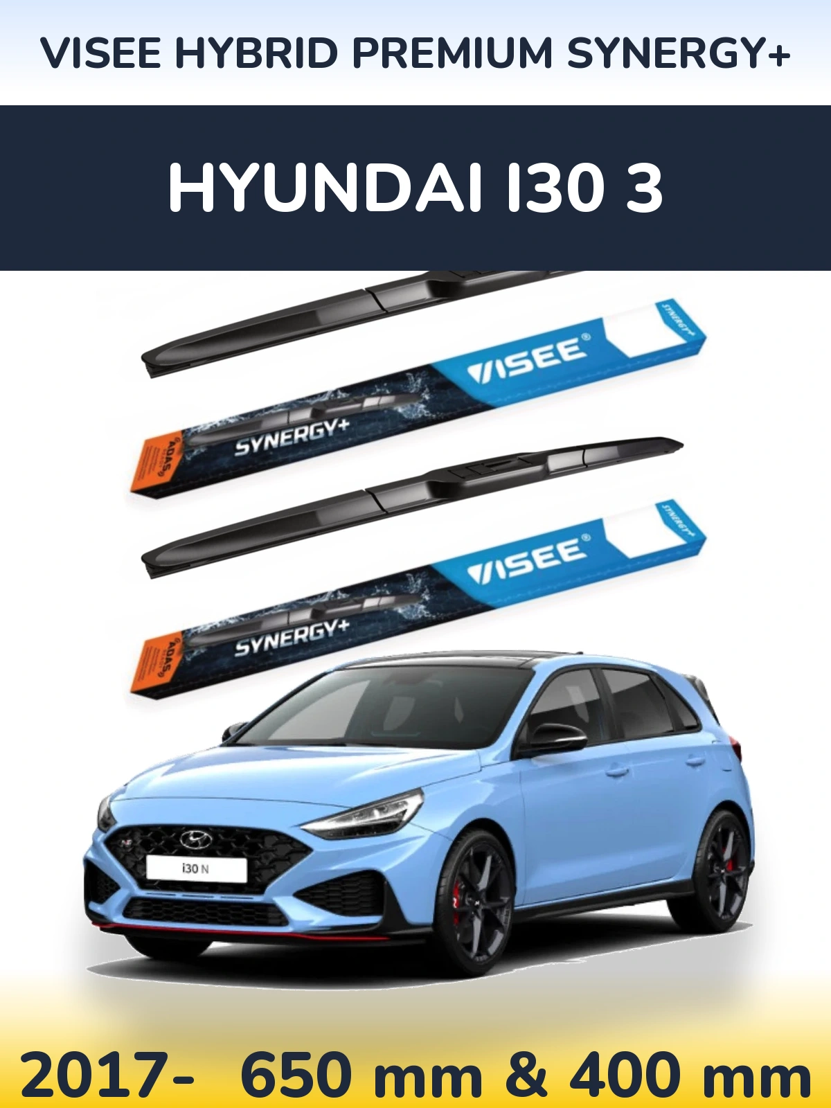 Комплект передніх щіток VISEE HYBRID PREMIUM SYNERGY+ 650 & 400 мм для Hyundai i30 3 2017-2026