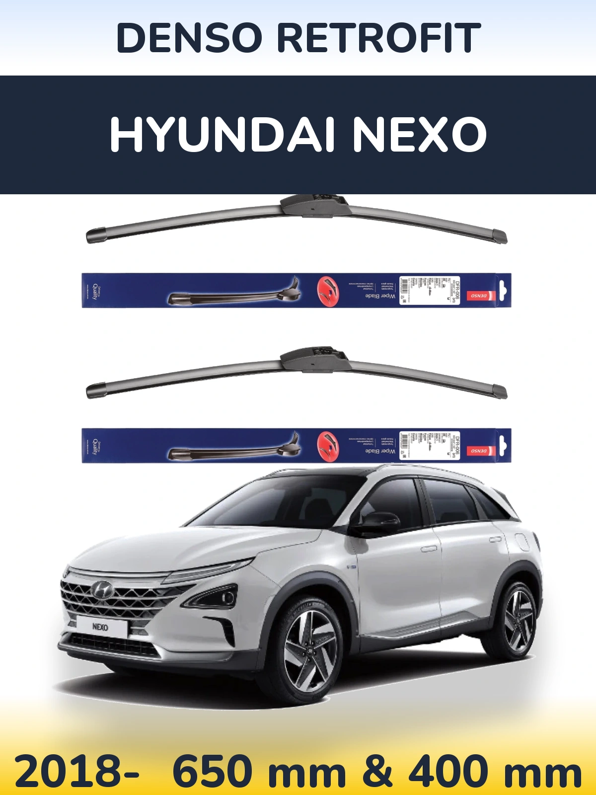 Комплект передніх щіток Denso Retrofit 650 & 400 мм для Hyundai Nexo 2018-2026