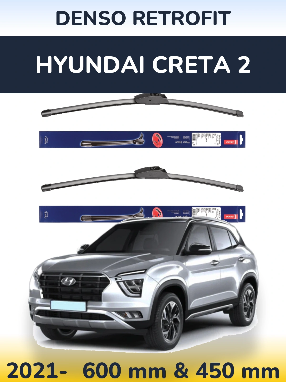 Front wiper blade set Denso Retrofit 600 & 450 mm for Hyundai Creta 2 2021-2026