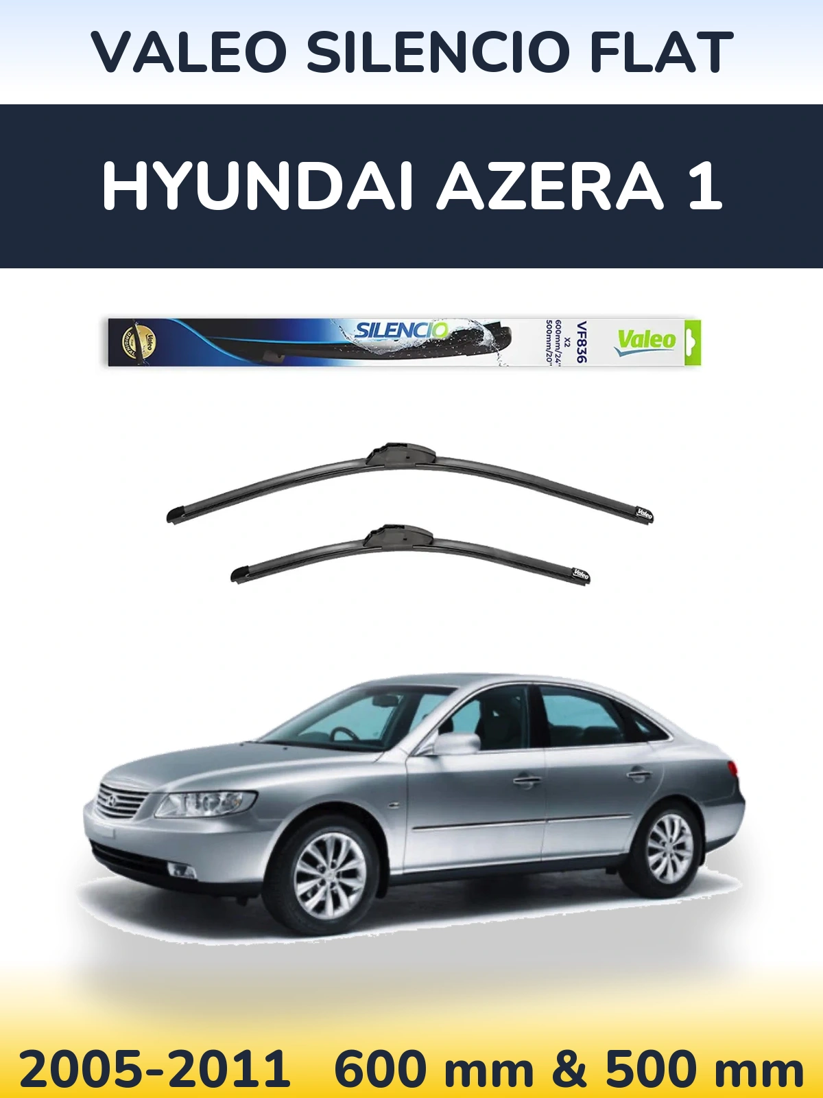 Комплект передніх щіток Valeo Silencio Flat 600 & 500 мм для Hyundai Azera 1 2005-2011