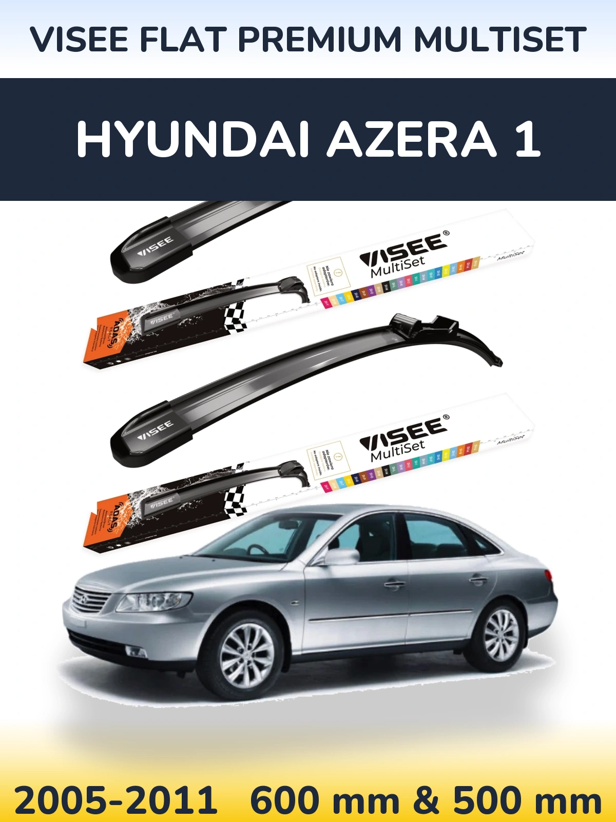Комплект передніх щіток VISEE FLAT PREMIUM MultiSet 600 & 500 мм для Hyundai Azera 1 2005-2011
