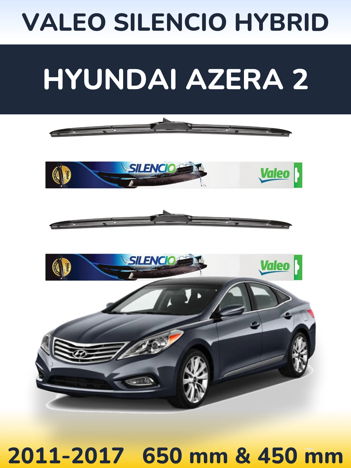Front wiper blade set Valeo Silencio Hybrid 650 & 450 mm for Hyundai Azera 2 2011-2017