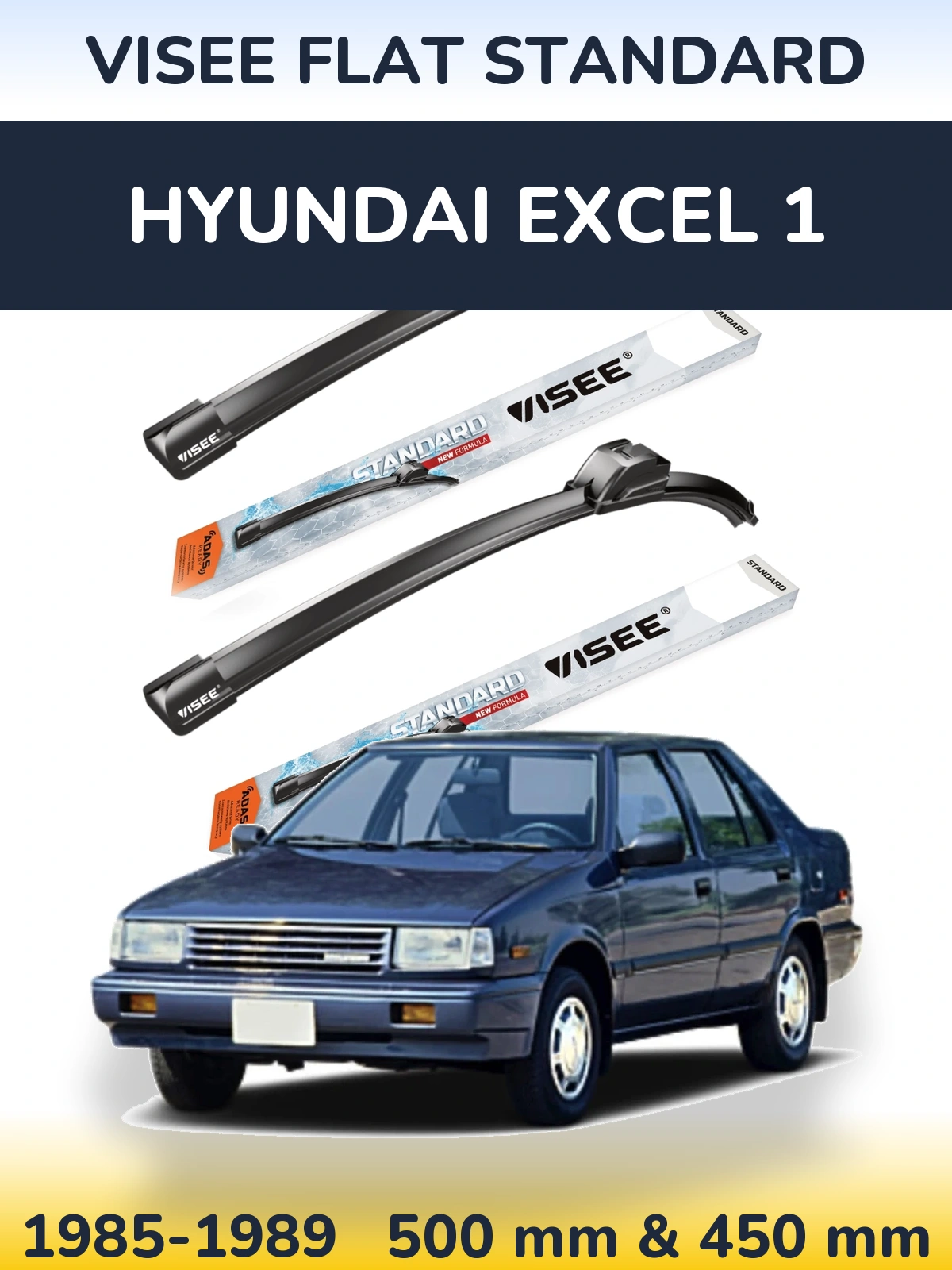Комплект передних дворников VISEE FLAT STANDARD 500 & 450 мм для Hyundai Excel 1 1985-1989