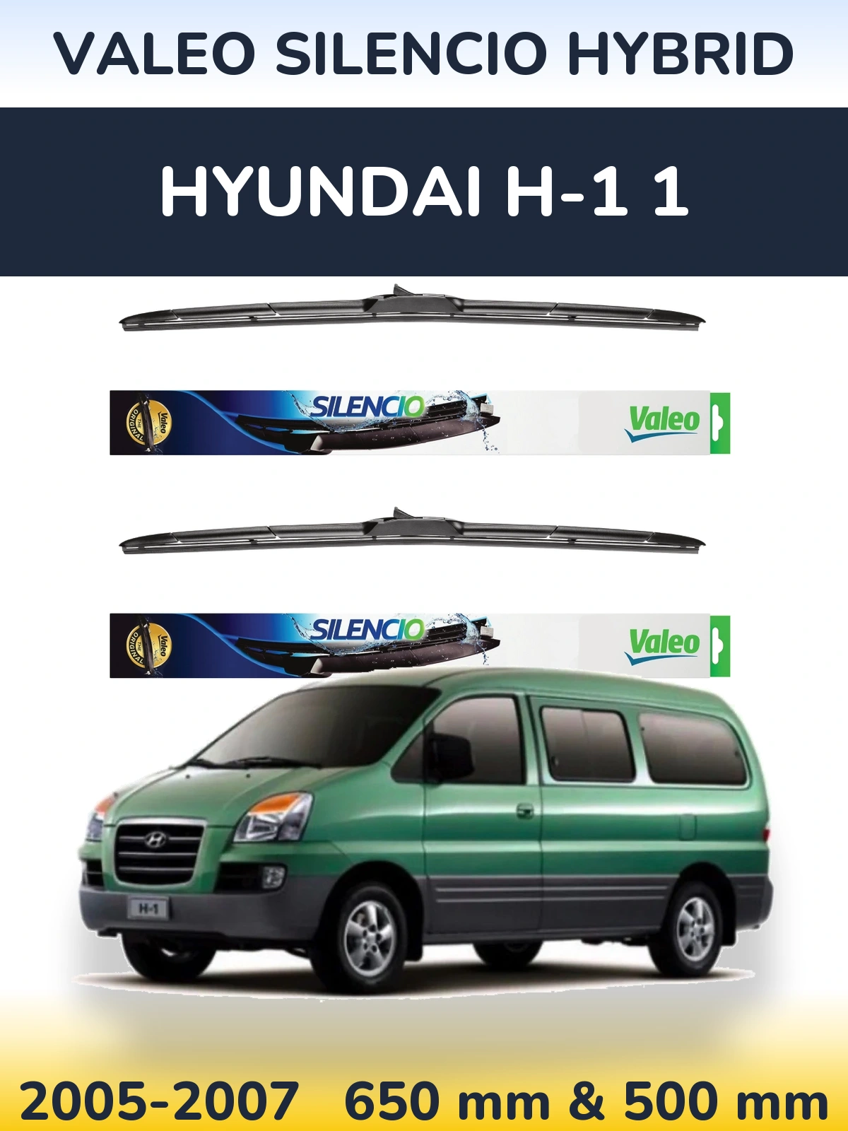 Комплект передних дворников Valeo Silencio Hybrid 650 & 500 мм для Hyundai H-1 1 2005-2007