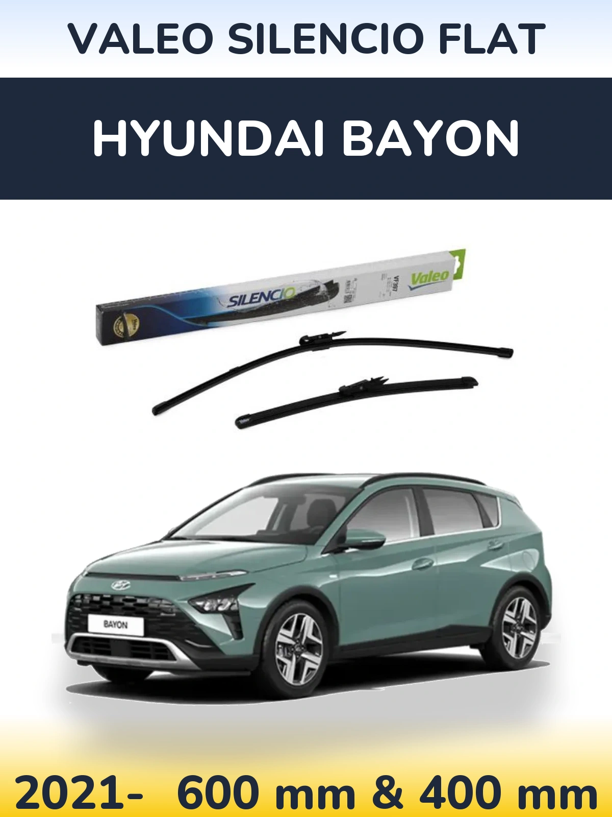 Front wiper blade set Valeo Silencio Flat 600 & 380 mm for Hyundai Bayon 2021-2026