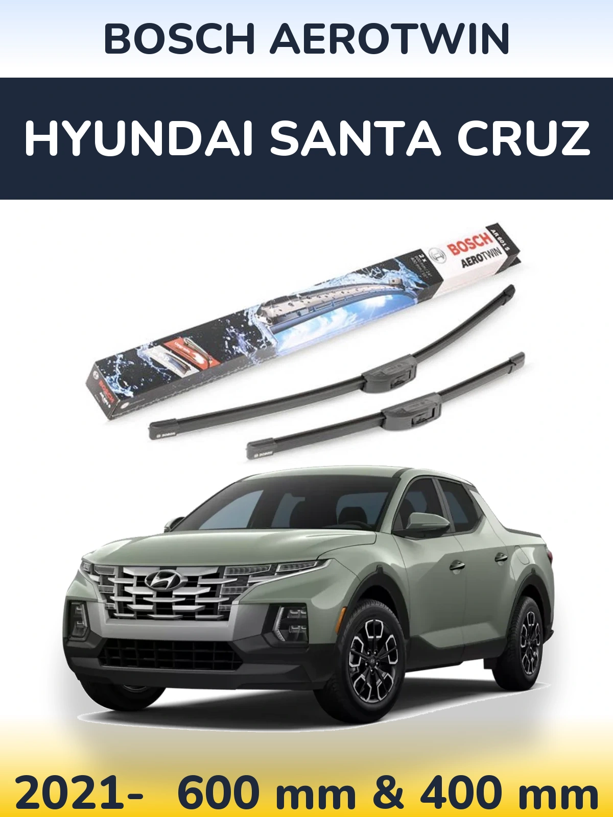 Комплект передніх щіток BOSCH AeroTwin 600 & 400 мм для Hyundai Santa Cruz 2021-2026