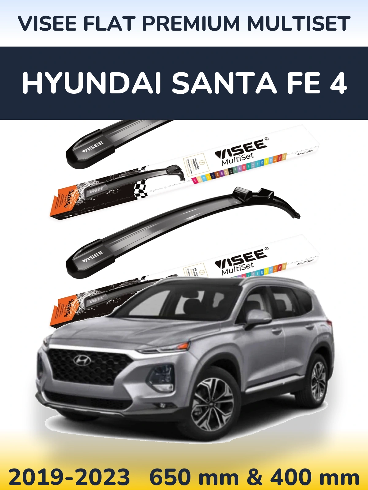 Комплект передних дворников VISEE FLAT PREMIUM MultiSet 650 & 400 мм для Hyundai Santa Fe 4 2019-2023