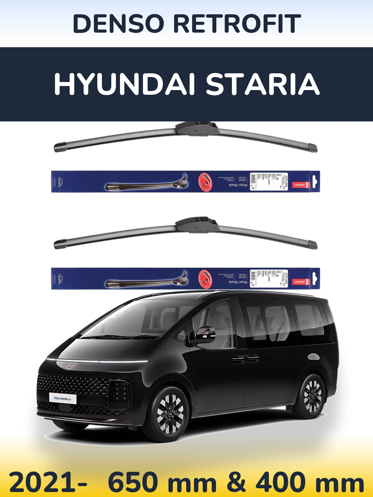 Комплект передних дворников Denso Retrofit 650 & 400 мм для Hyundai Staria 2021-2026
