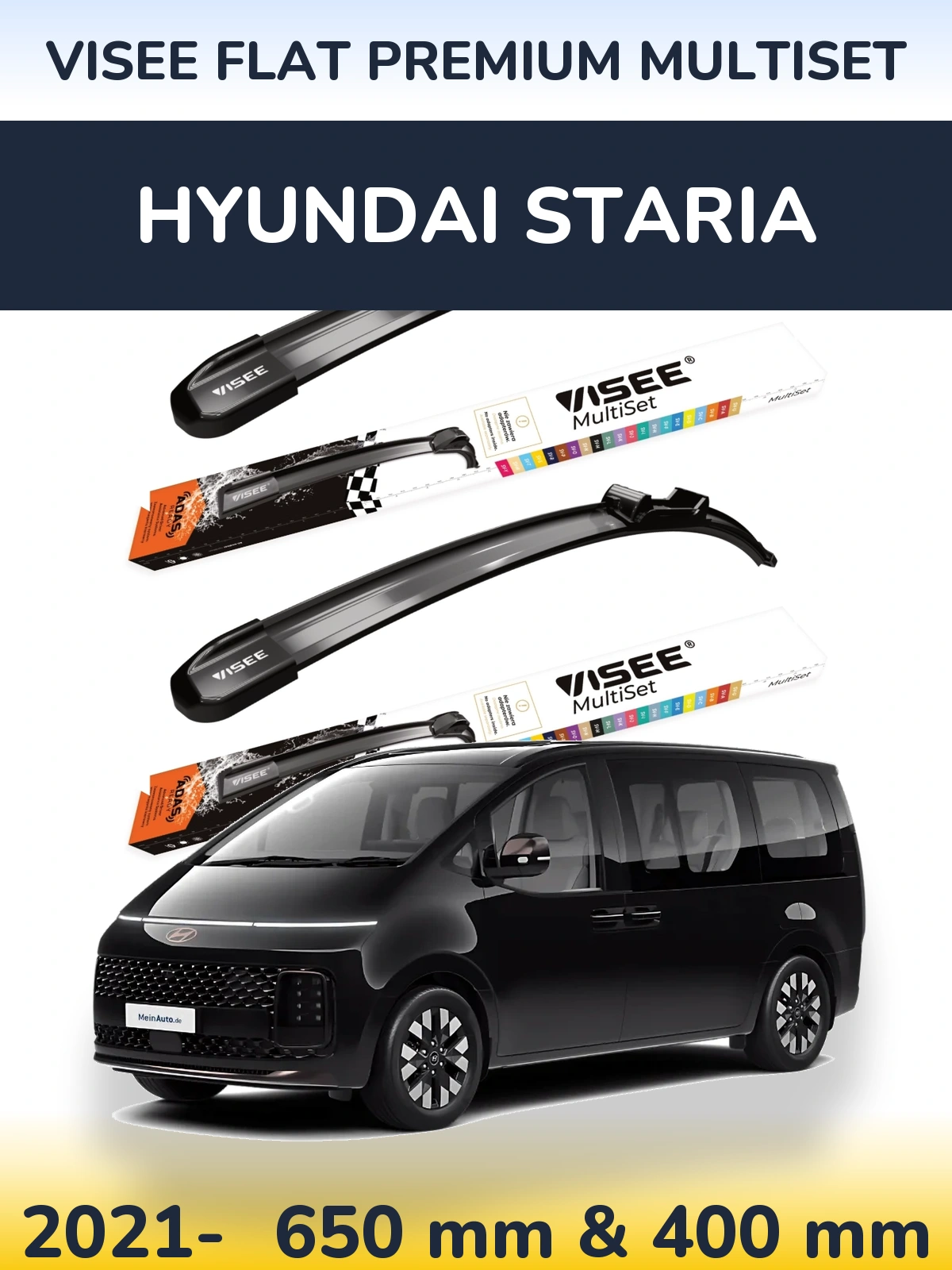 Комплект передних дворников VISEE FLAT PREMIUM MultiSet 650 & 400 мм для Hyundai Staria 2021-2026