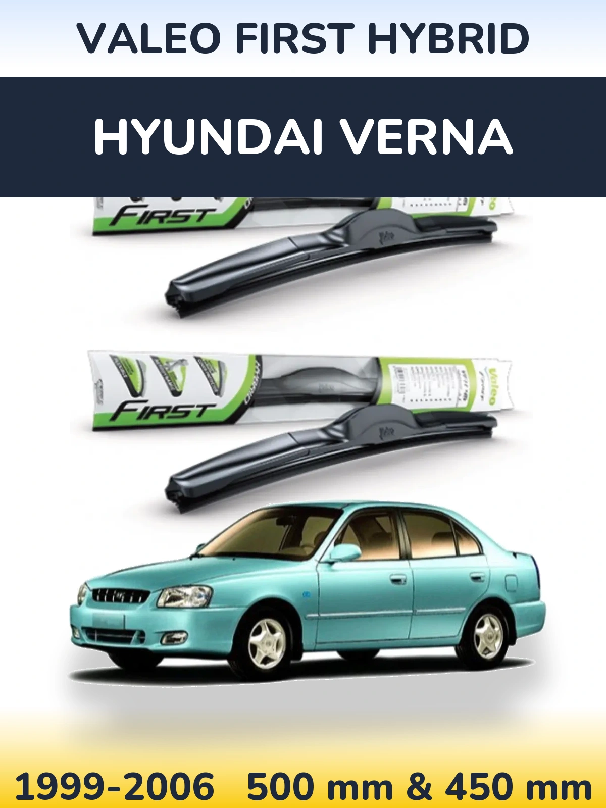 Комплект передних дворников Valeo First Hybrid 500 & 450 мм для Hyundai Verna 1999-2006