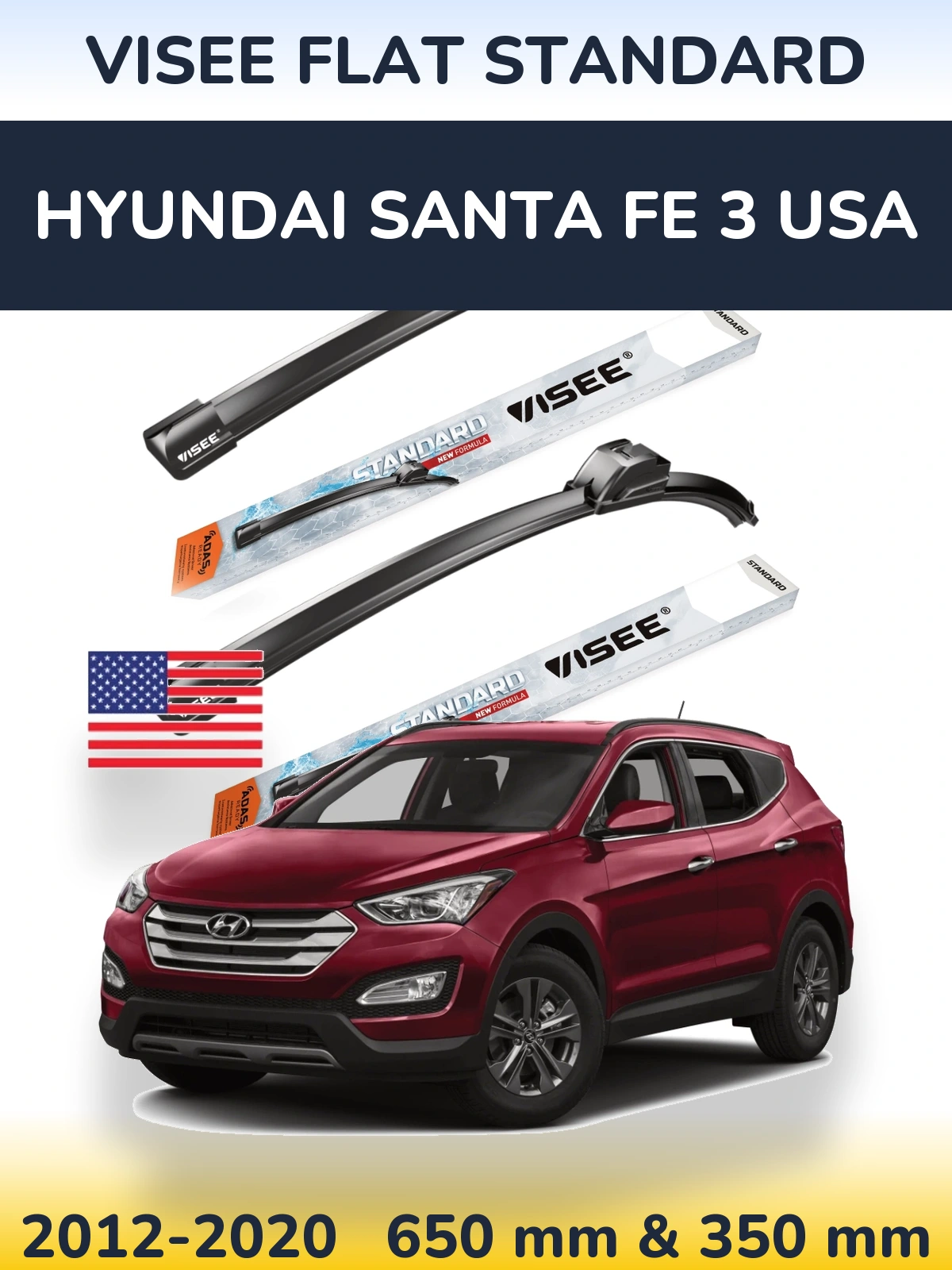 Torkarblad VISEE FLAT STANDARD för Hyundai Santa Fe 3 USA