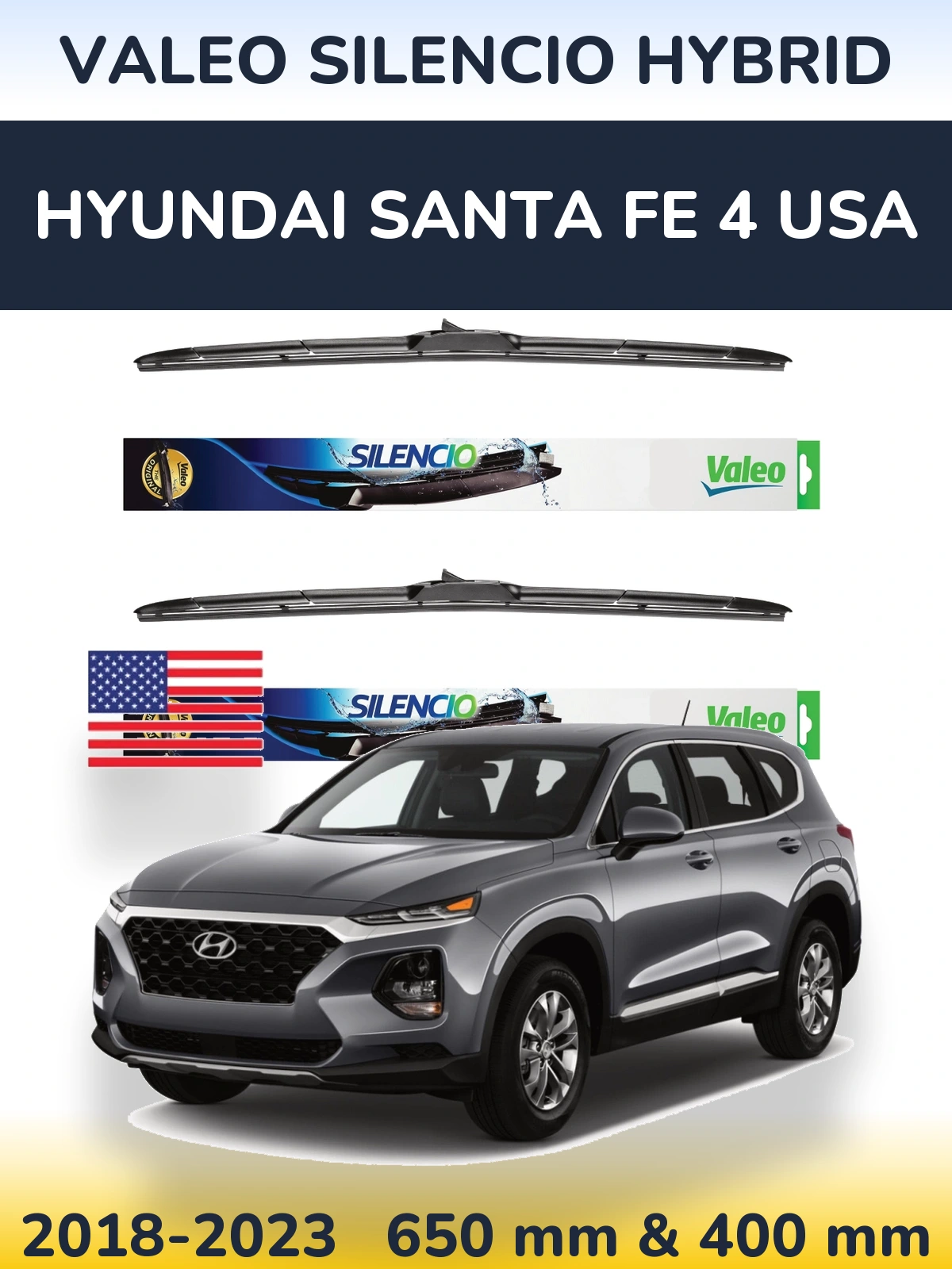 Torkarblad Valeo Silencio Hybrid för Hyundai Santa Fe 4 USA