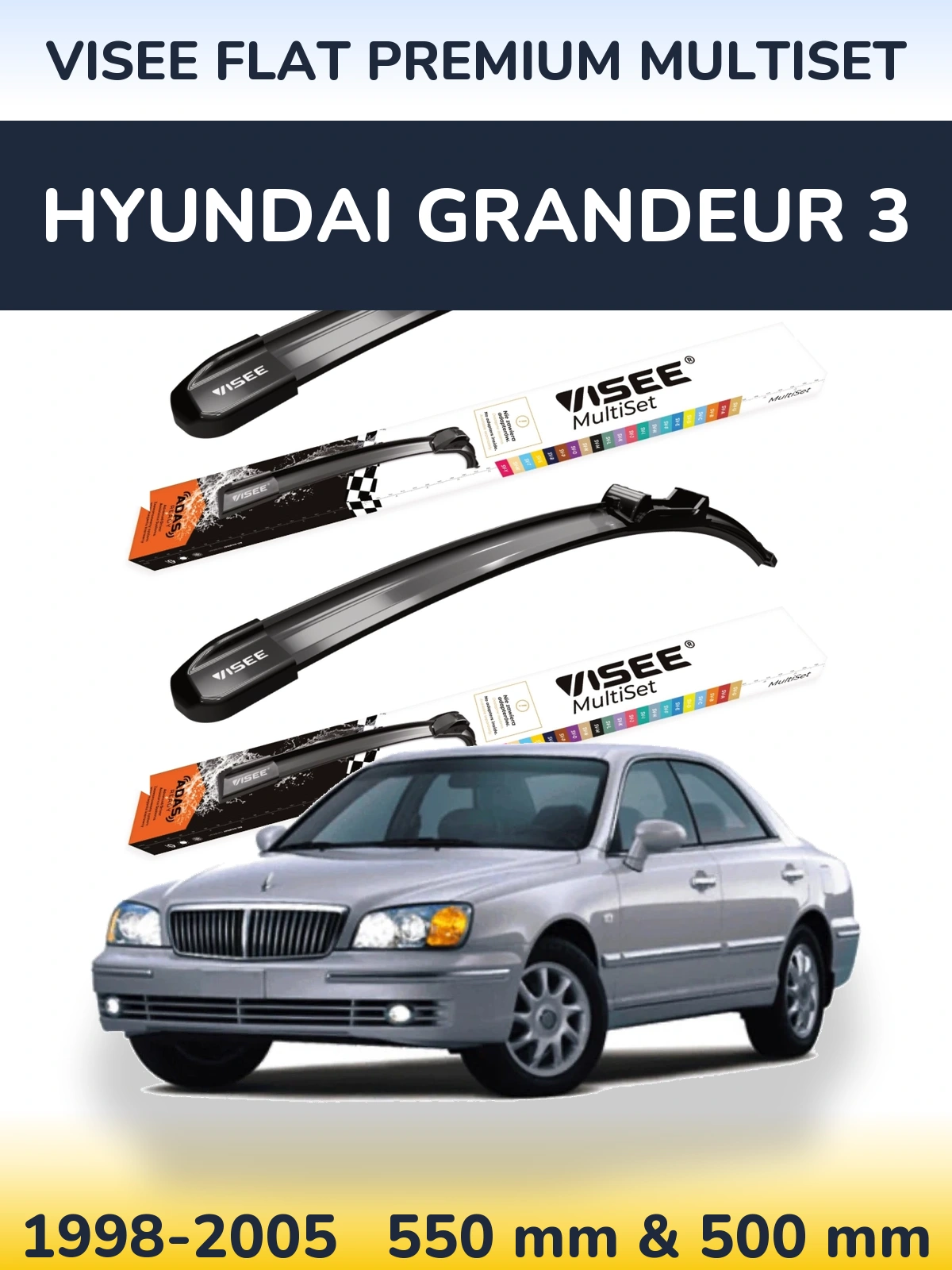 Front wiper blade set VISEE FLAT PREMIUM MultiSet 550 & 500 mm for Hyundai Grandeur 3 1998-2005