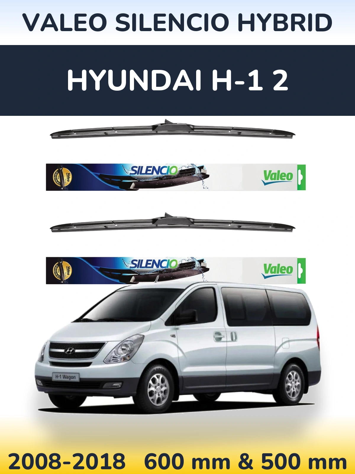 Комплект передних дворников Valeo Silencio Hybrid 600 & 500 мм для Hyundai H-1 2 2008-2018
