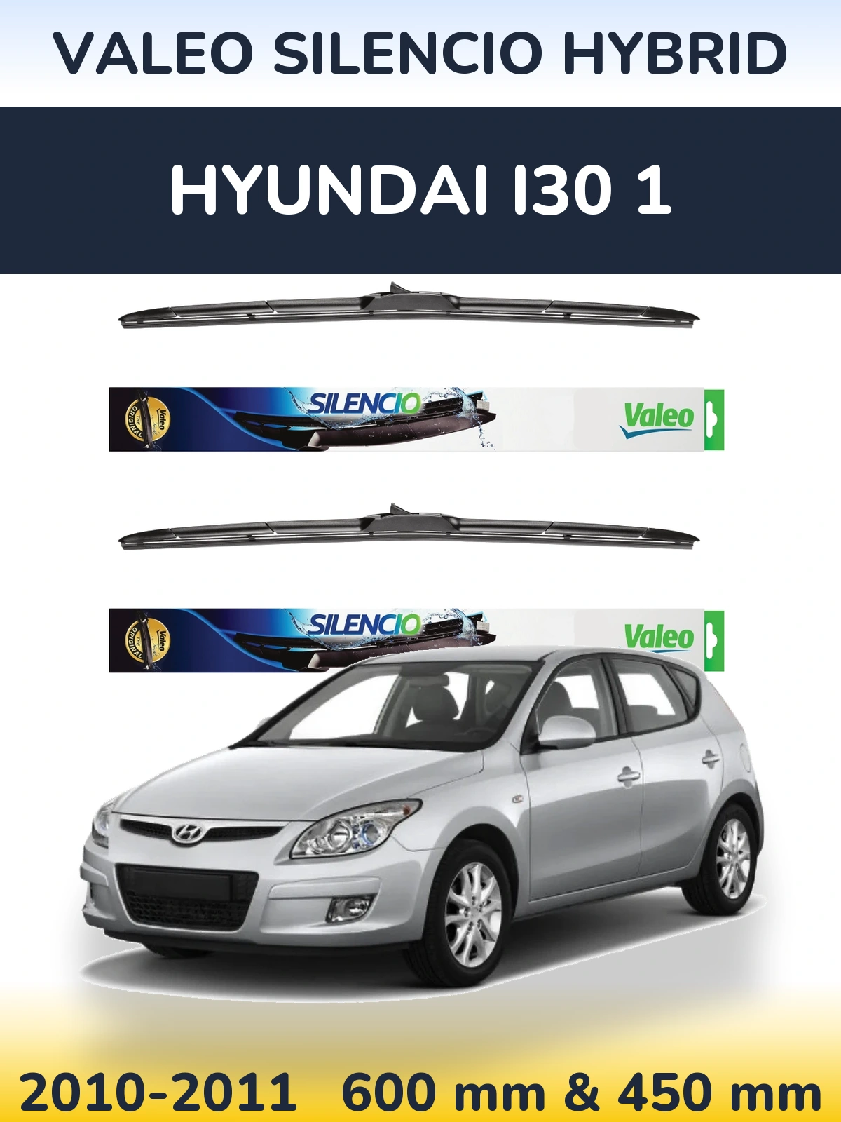 Комплект передних дворников Valeo Silencio Hybrid 600 & 450 мм для Hyundai i30 1 2010-2011
