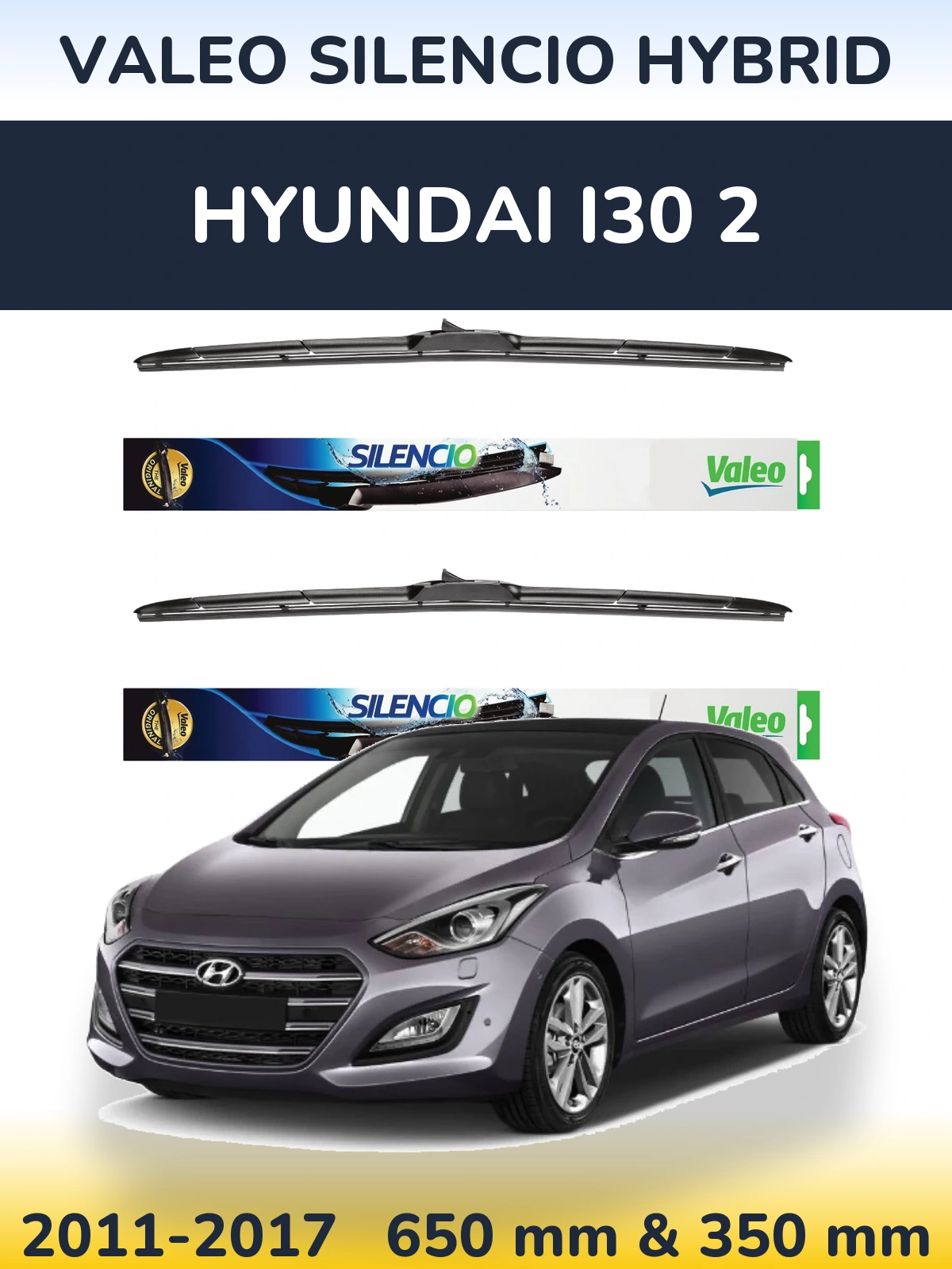 Комплект передних дворников Valeo Silencio Hybrid 650 & 350 мм для Hyundai i30 2 2011-2017