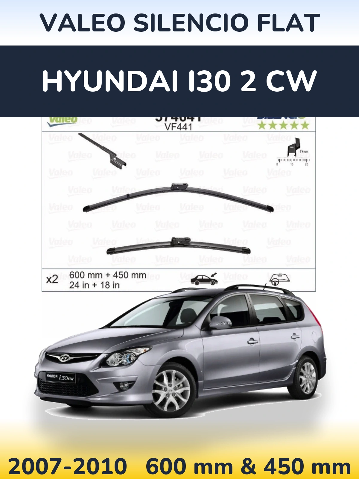 Комплект передних дворников Valeo Silencio Flat 600 & 450 мм для Hyundai i30 2 CW 2007-2010