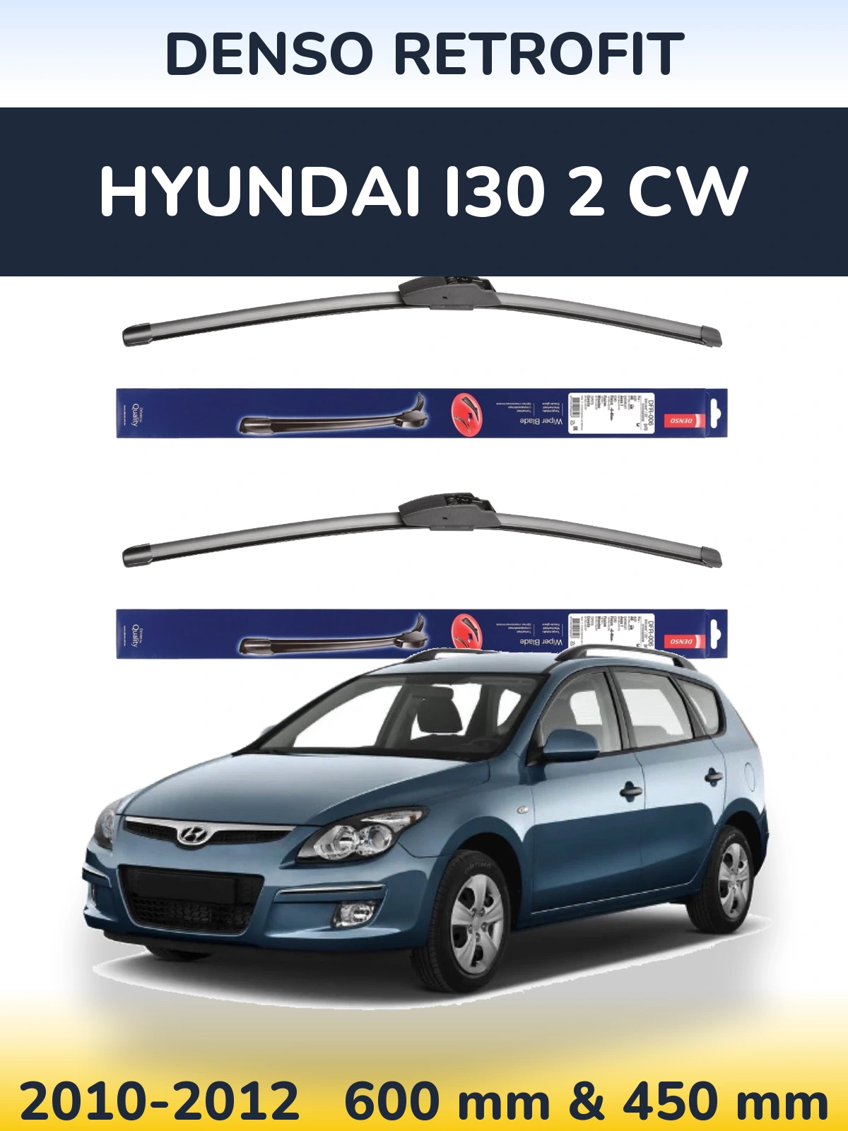 Комплект передніх щіток Denso Retrofit 600 & 450 мм для Hyundai i30 2 CW 2010-2012