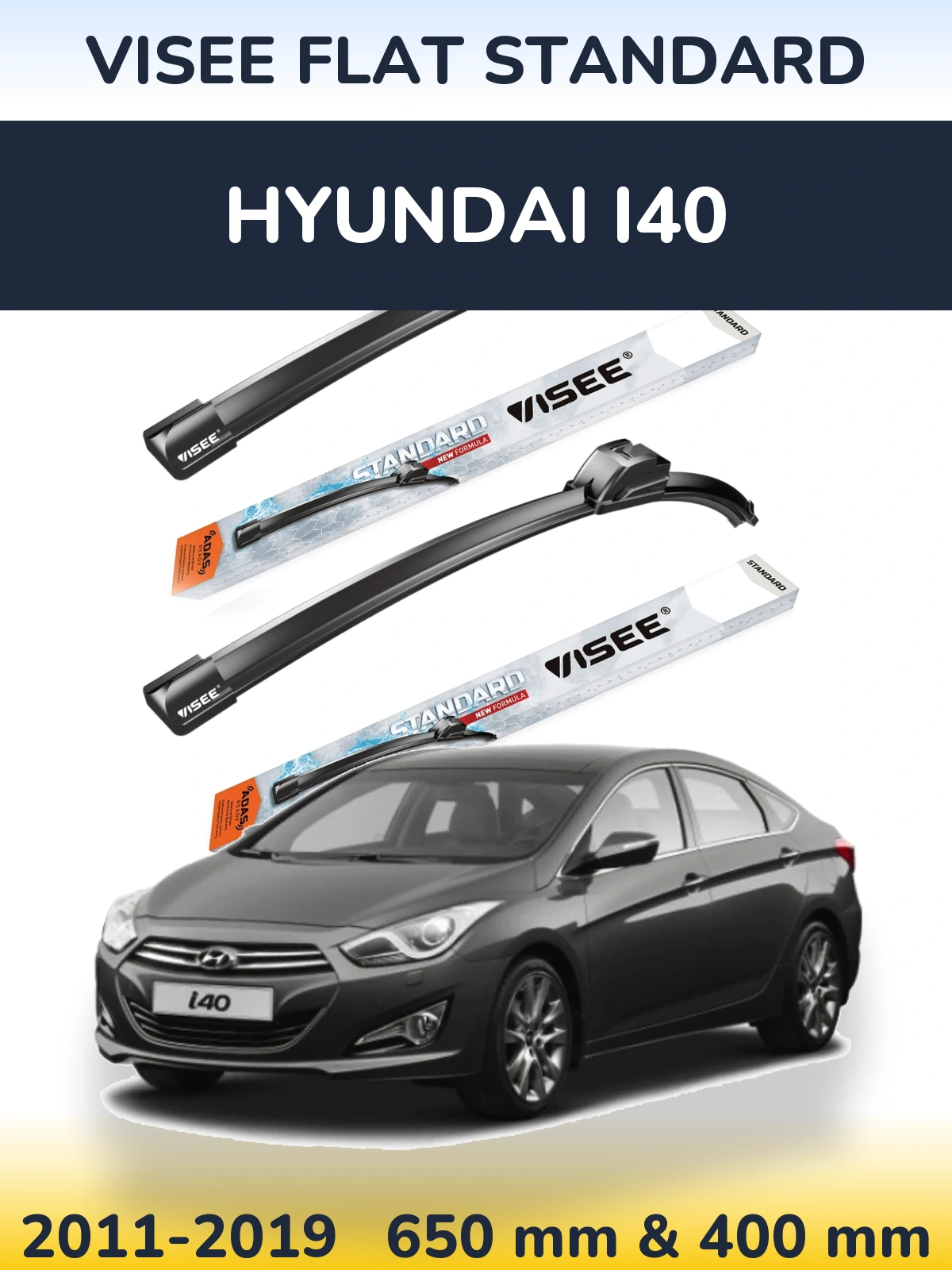 Комплект передних дворников VISEE FLAT STANDARD 650 & 400 мм для Hyundai i40 2011-2019